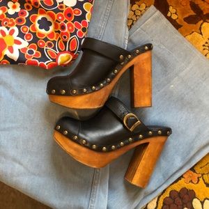 Jeffrey Campbell Leather Woodies Platform Clogs